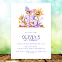 Floral Butterfly Pink Purple 16th Birthday Party