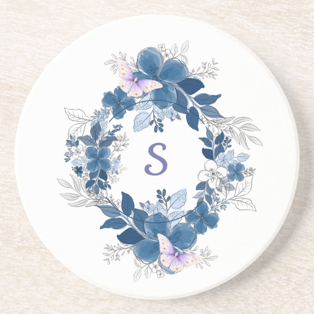 Floral Butterfly Sandstone Coaster Getränkeuntersetzer (Vorne)