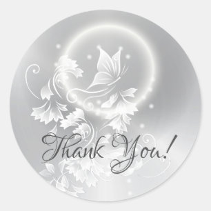 Floral Butterfly Silver Danke Runder Aufkleber