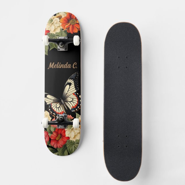 Floral Butterfly Skate Deck Skateboard (Vorderseite)