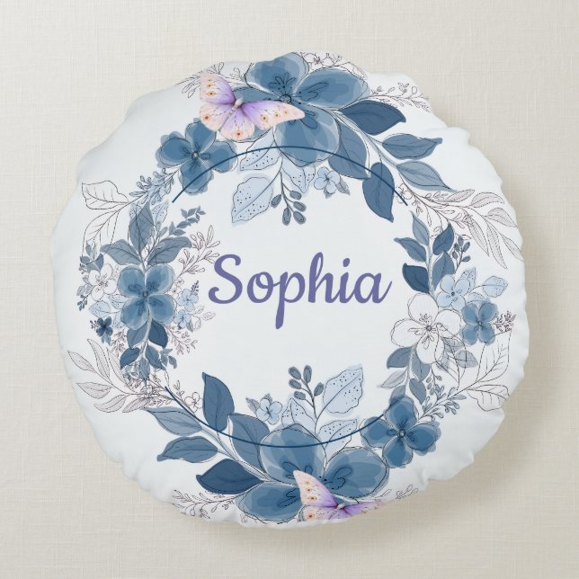 Floral Butterfly Throw Pillow Rundes Kissen (Rückseite)