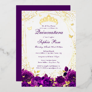 Floral Butterfly Tiara Lila Quinceanera Folieneinladung