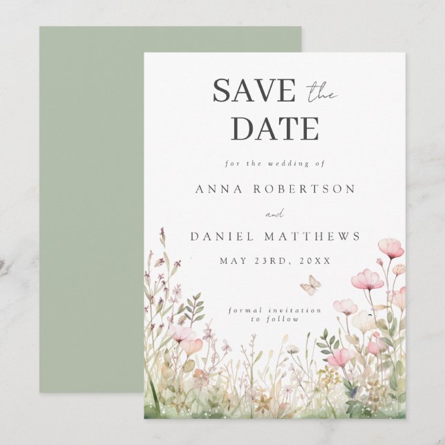 Floral Butterfly Wedding Save The Date (Vorne/Hinten)