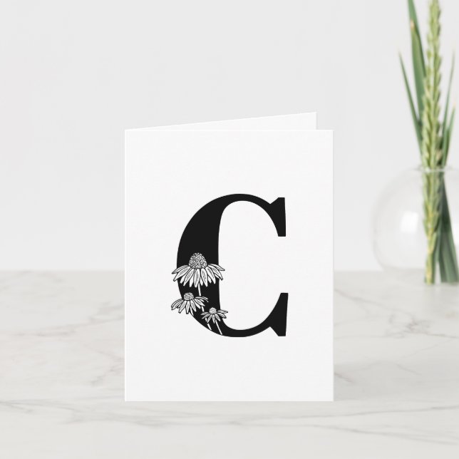 Floral-C-Monogramm auf weißer Notizkarte (Vorderseite)