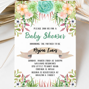 Floral Cactus Baby Shower Einladung