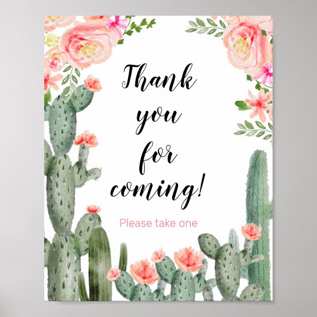Floral Cactus danke Ihnen für das Kommen Gunst Sig Poster (Vorne)