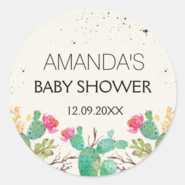 Floral Cactus Fiesta Baby Shower Sticker (Vorderseite)