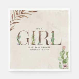 Floral Cactus Leather Girl Baby Shower Serviette