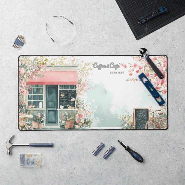 Floral Café in Spring Desk Mat Schreibtischunterlage (Arbeitsplatz)