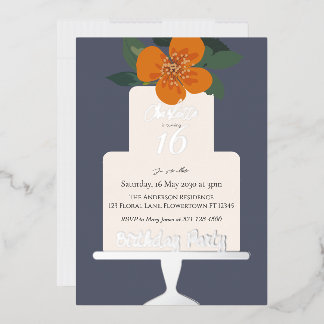 Floral Cake Birthday Party Gold Folieneinladung