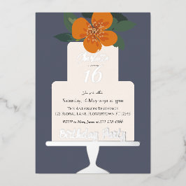Floral Cake Birthday Party Gold Folieneinladung