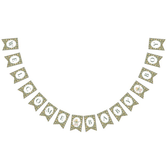 Floral Carriage Baby Boy Bunting Banner | Sage (Alle)