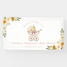 Floral Carriage Baby Shower Welcome Banner | Blush