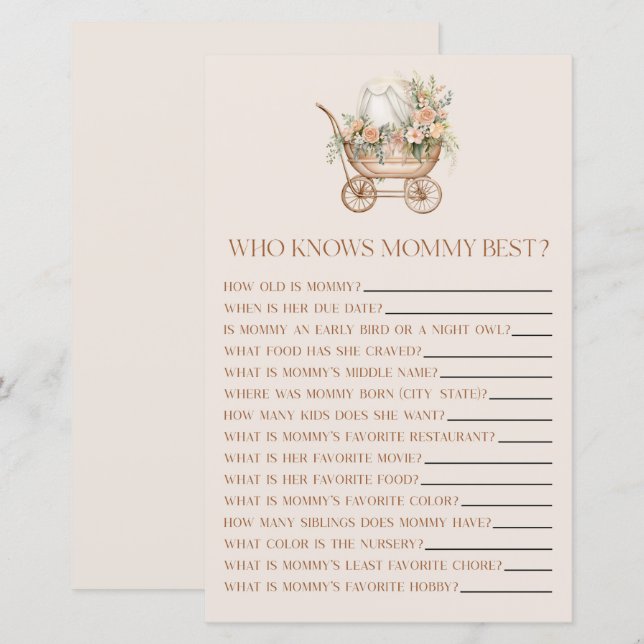 Floral Carriage, die Mommy Baby Shower Game kennt (Vorne/Hinten)