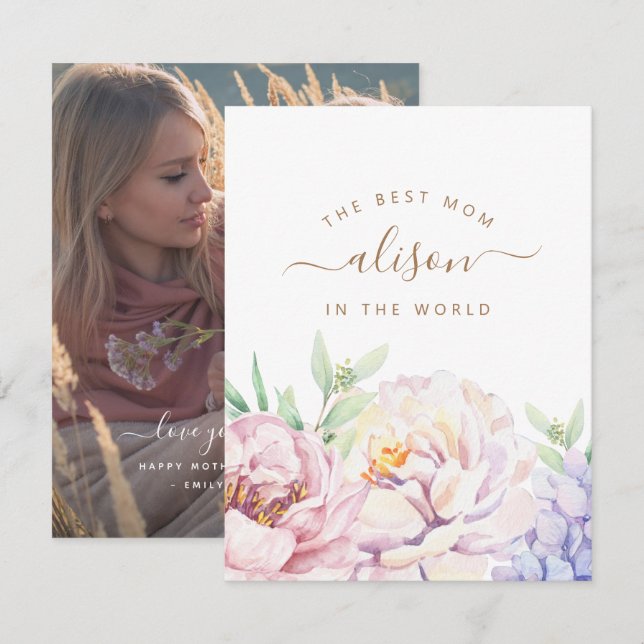 Floral Carte photo personnalisé pour maman (Devant / Derrière)