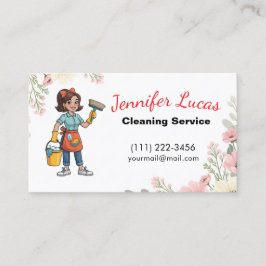  Floral Cartoon Maid House Cleaning Services  Visitenkarte
