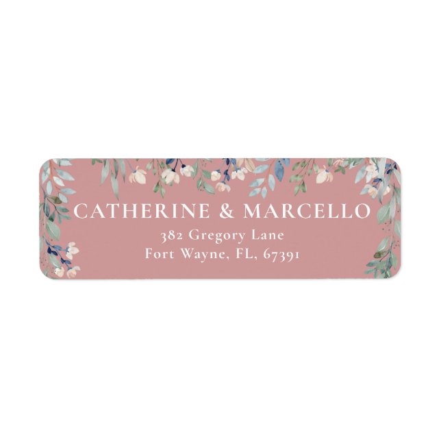 Floral Cascade Dusty Rose Hochzeit Rücksendeadress (Vorne)
