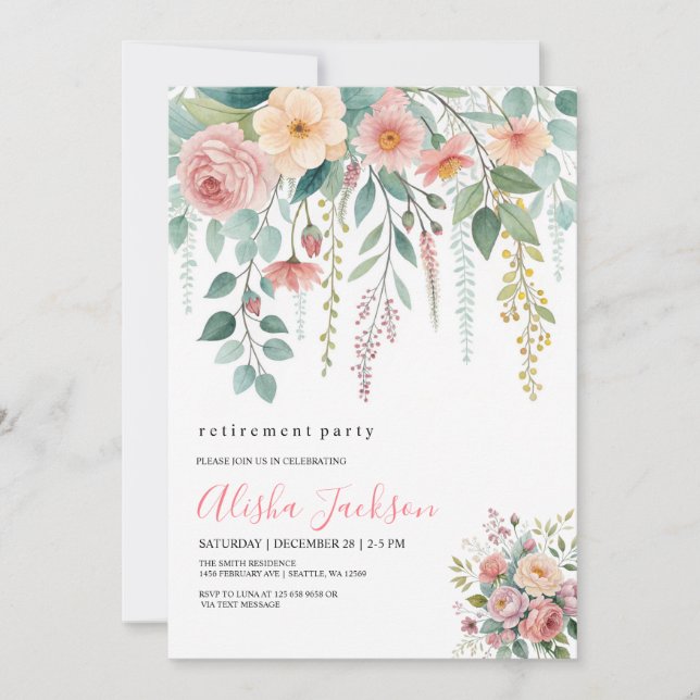 Floral Cascade Retirement Party Invitation  (Devant)
