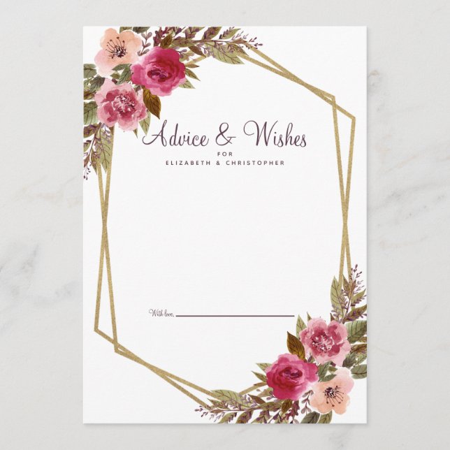 Floral Cassis Lila White Gold Hochzeitwünsche Hinweiskarte (Vorderseite)