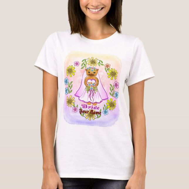 Floral Cat Bride Braut T-Shirt (Vorderseite)