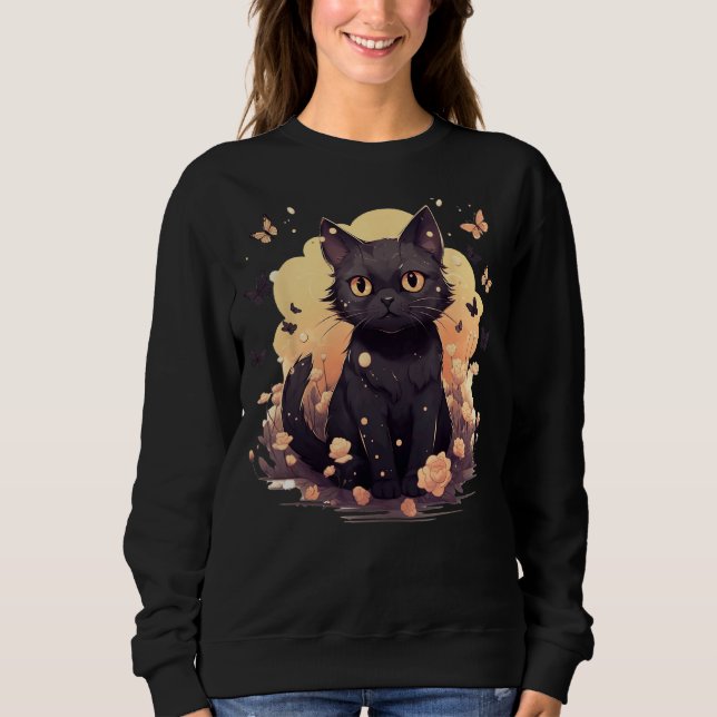 Floral Cat Butterflies Aesthetic Girls Women Graph Sweatshirt (Vorderseite)