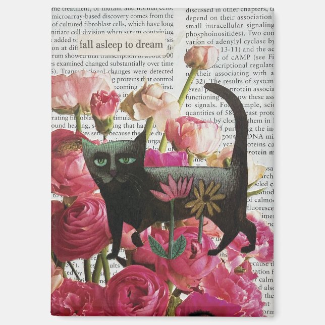 Floral Cat Collage Wall Art Surreal Decor Magnet (Vorderseite)