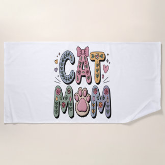 Floral Cat-Mama mit Paw Print Strandtuch
