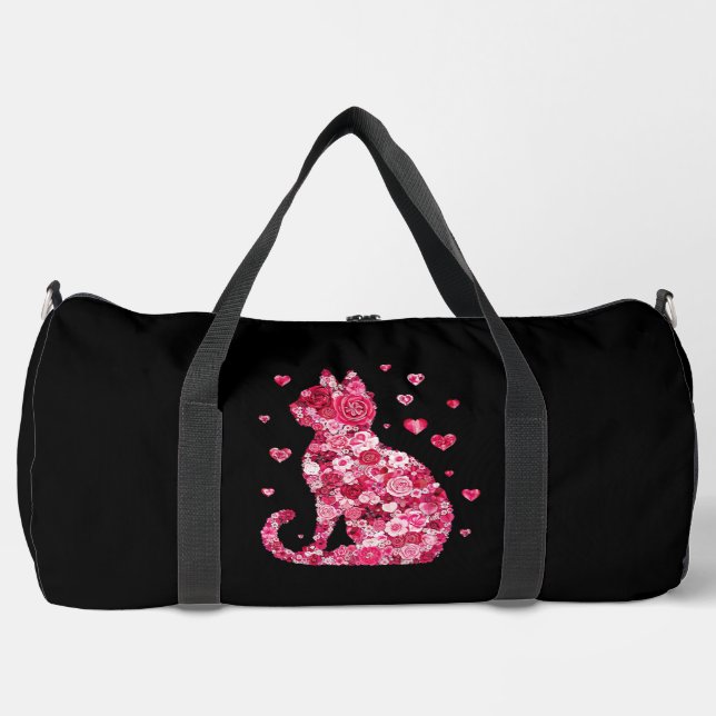 Floral Cat Print Cut Nähtasche Duffle Bag (Vorderseite)