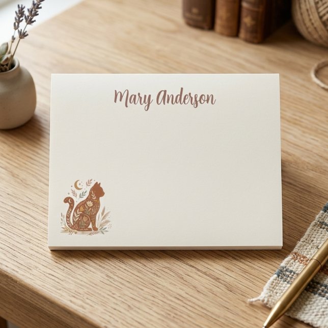 Floral Cat Stationery Celestial Botanical Pet Gift Post-it Klebezettel (Boho cat floral post it note)