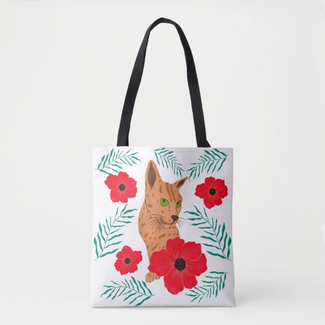 Floral Cat Tote Bag Tasche (Vorderseite)