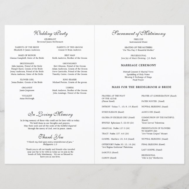 Floral catholique programme de mariage de masse (Dos)