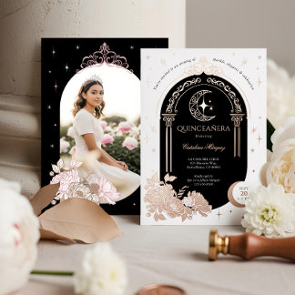 Floral Celestial Moon Star Tiara Quinceanera Foto Folieneinladung
