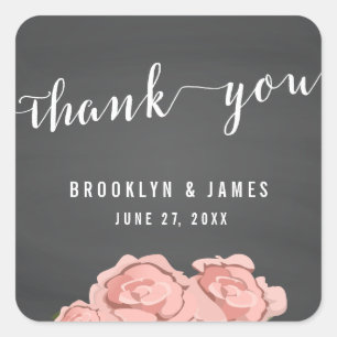 Floral Chalkboard Vielen Dank für Ihr Hochzeitsauf Quadratischer Aufkleber
