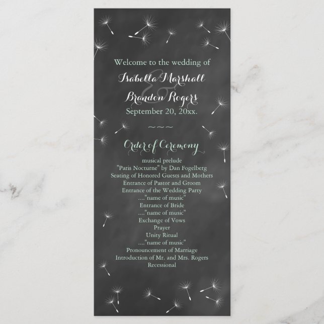 Floral Chalkboard Wedding Programme (menthe) (Devant)