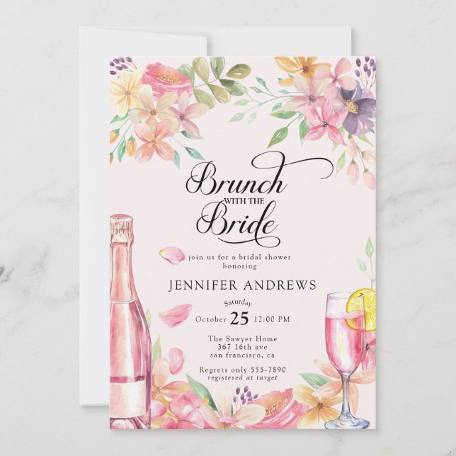  Floral Champagne | Bridal Shower Brunch Einladung (Vorderseite)