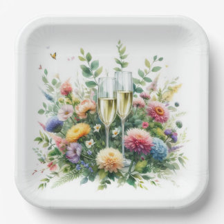 Floral Champagne Garden Plates Pappteller