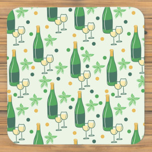 Floral Chardonnay Bottles Glasses Pattern Getränkeuntersetzer