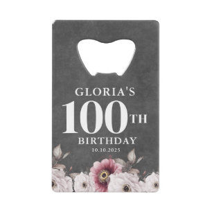 Floral Cheers bis 100. Geburtstag Geldbeutel Flaschenöffner