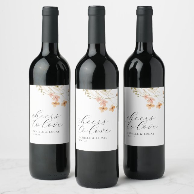 Floral Cheers To Love Mariage Vin Étiquette (Bouteilles)