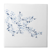 Floral Cherry Blossom Blue White