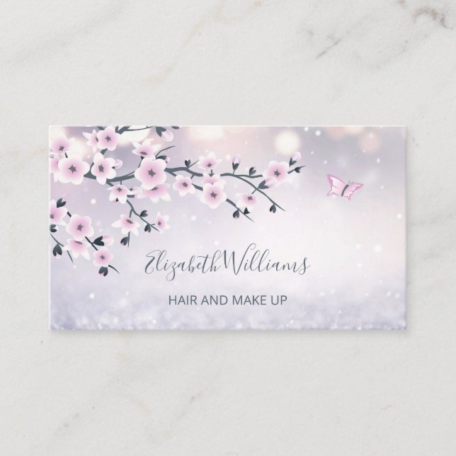 Floral Cherry Blossom Dusky Pink Mauve Glitzer Visitenkarte (Vorderseite)