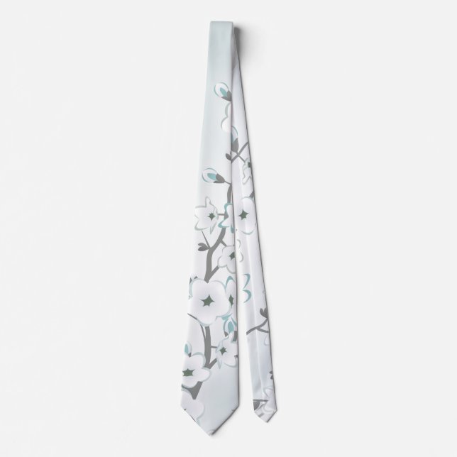 Floral Cherry Blossom Minze White Krawatte (Vorderseite)