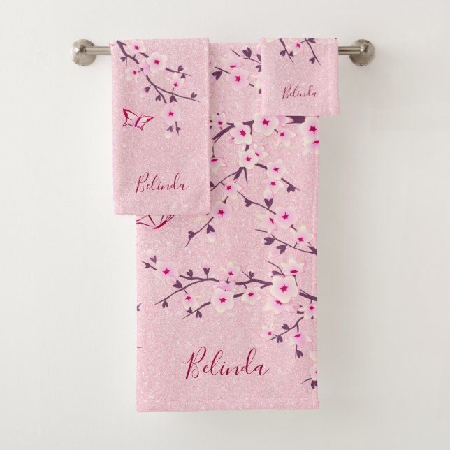 Floral Cherry Blossom Monogramme Nom Parties scint (En situation)