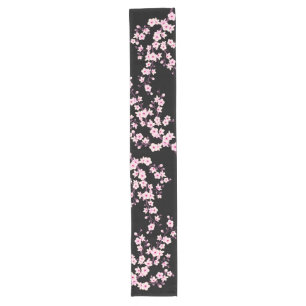 Floral Cherry Blossom Pink Black Großer Tischläufer