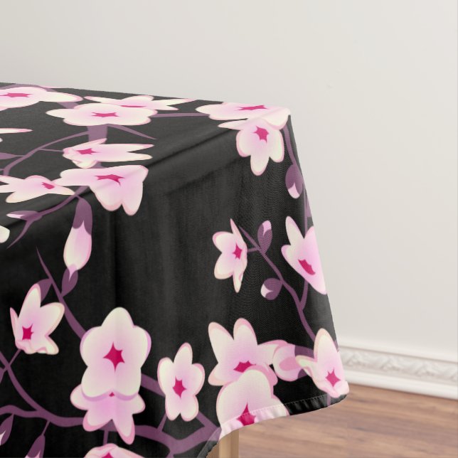 Floral Cherry Blossom Pink Black Tischdecke (Beispiel)