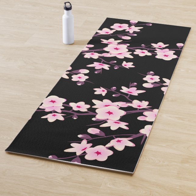 Floral Cherry Blossom Pink Black Yoga Mat Yogamatte (Beispiel)