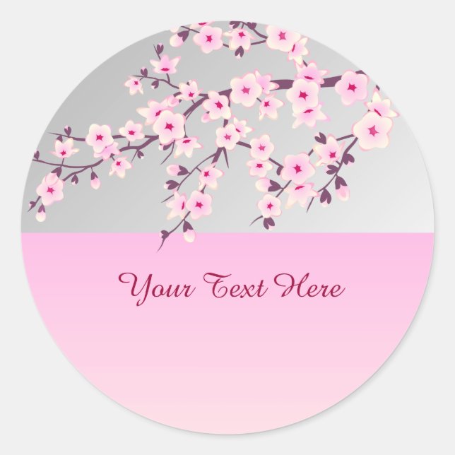 Floral Cherry Blossom Pink Grau Sticker (Vorderseite)