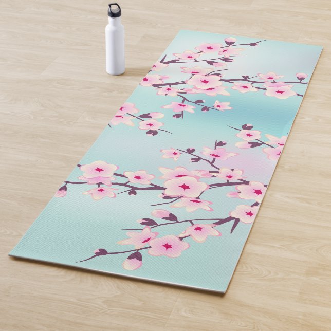 Floral Cherry Blossom Pink Türkis Yogamatte (Beispiel)