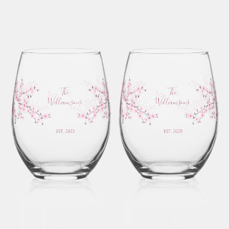 Floral Cherry Blossom Pink Wedding Weinglas Ohne Stiel