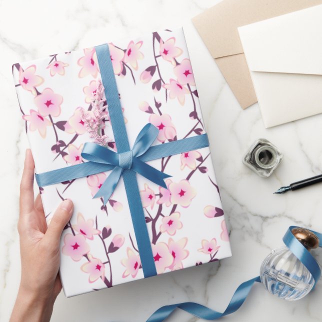 Floral Cherry Blossom Pink White  Geschenkpapier (Schenken)